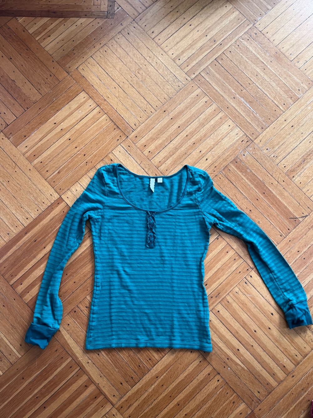 Anthropologie Emerald Green Striped Long Sleeve Tee